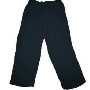 Eileen Fisher Womens Medium Black Organic Linen Elastic Waist Pants Comfy